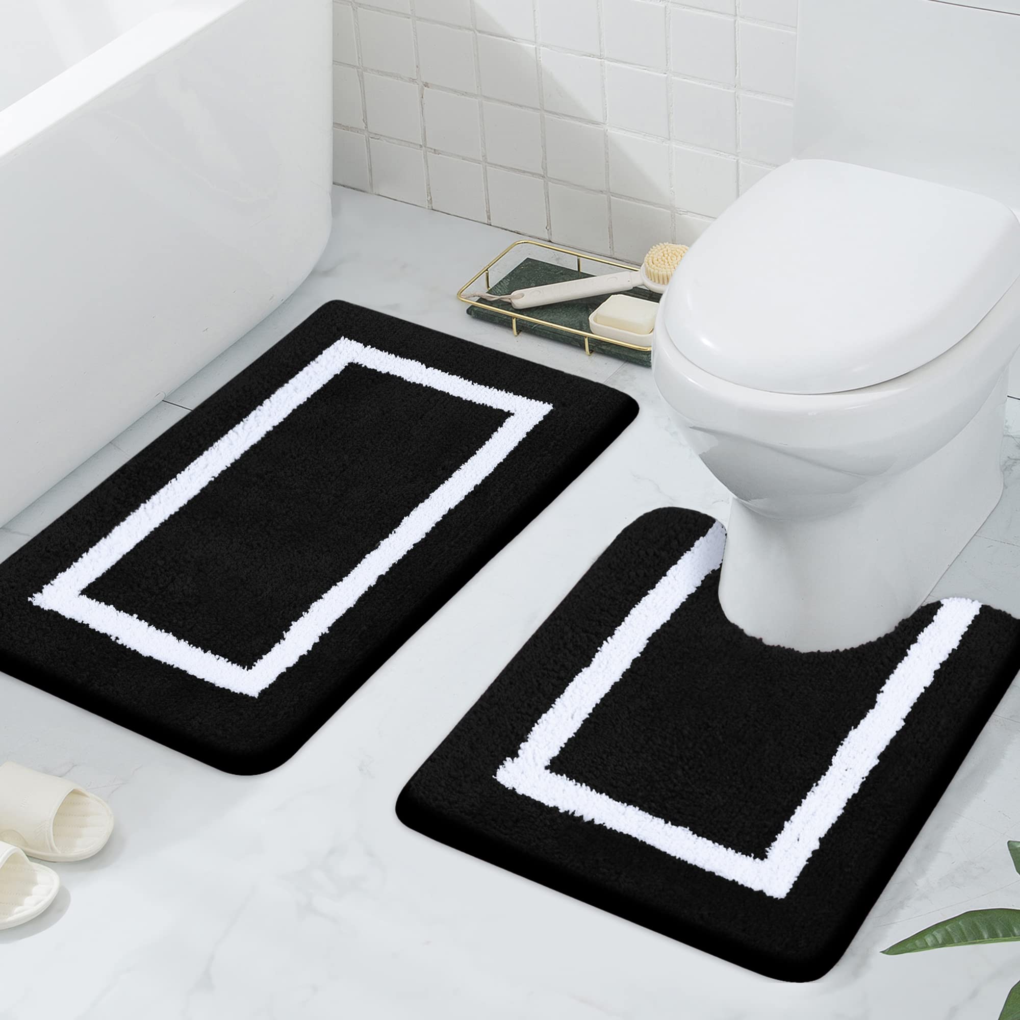Kitinjoy Bathroom Rugs Set 2 Pieces Soft Microfiber Bath Mat and U