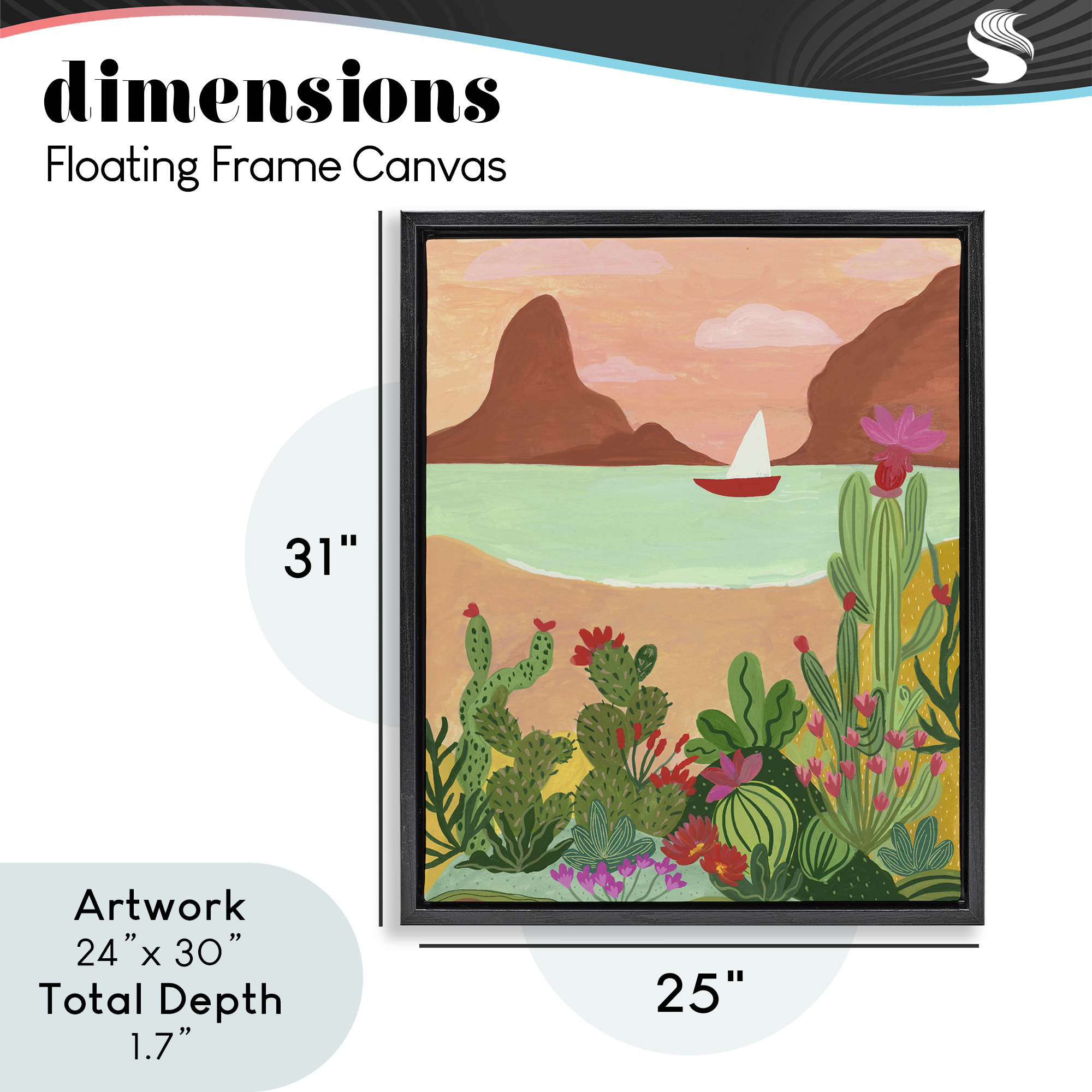 Desert Oasis Boat Black Framed Floater Canvas Wall Art, design by Nabeela Rumi
