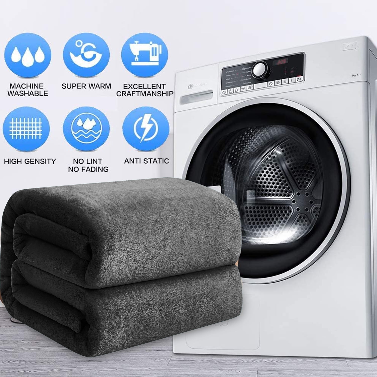 Astarin Throw Blanket, Queen Size Black Blankets & Throws for Couch/Beds, Fuzzy and Cozy Blanket, 90x90 inches