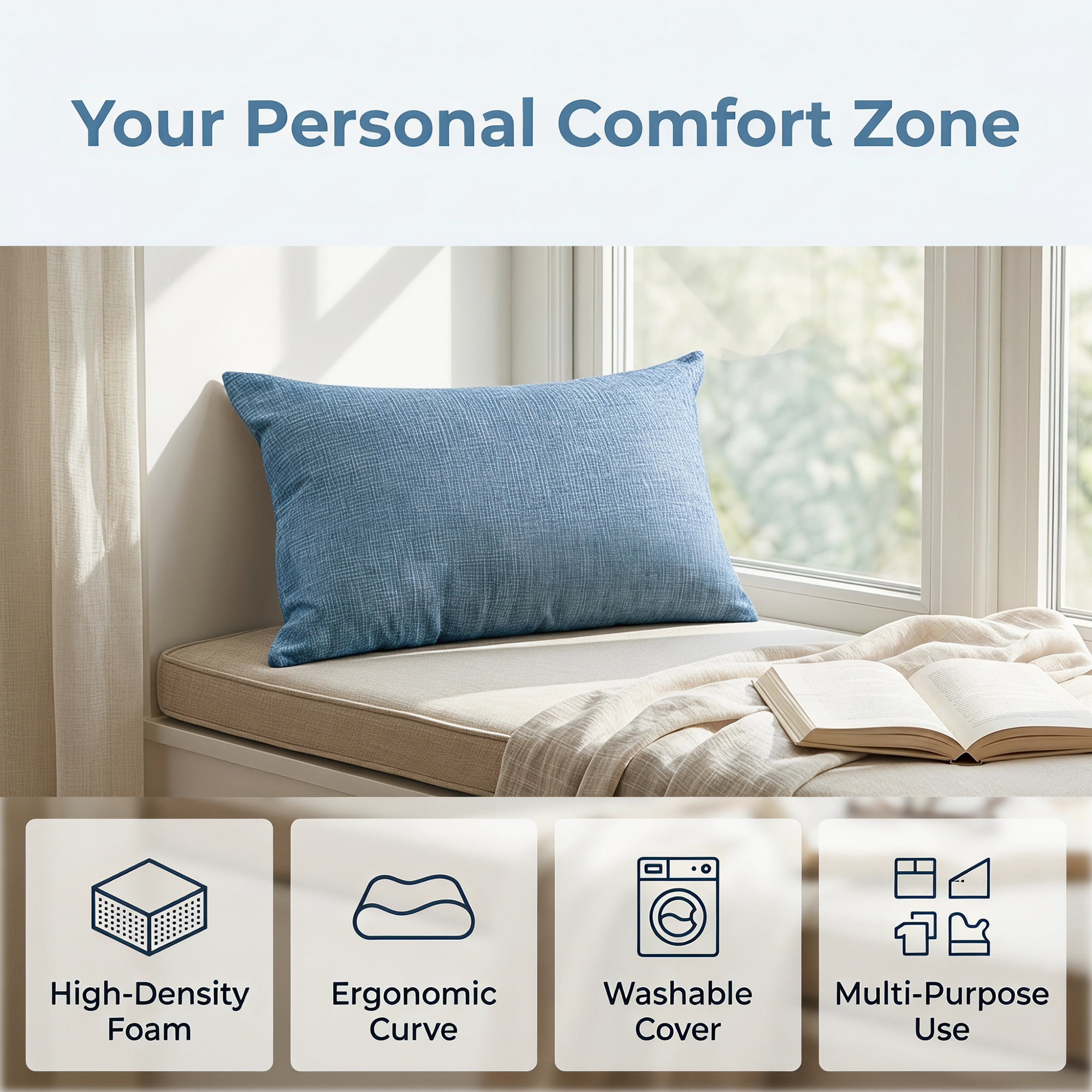 Unique Bargains Lumbar Support Pillow Flax Back Support for Driving Blue 11.8"x19.7"