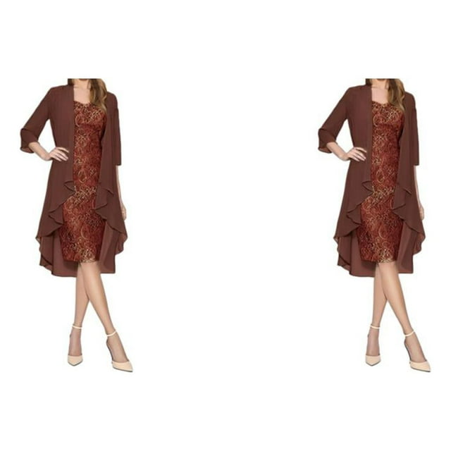 stanreset 1/2/3 Sequin Robe Deux Pièces Cardigan Dentelle Ensemble Attrayant Plage Prom Élasticité Lavable Douceur Multicolore Couleur Unie Vin/3XL 2PCS