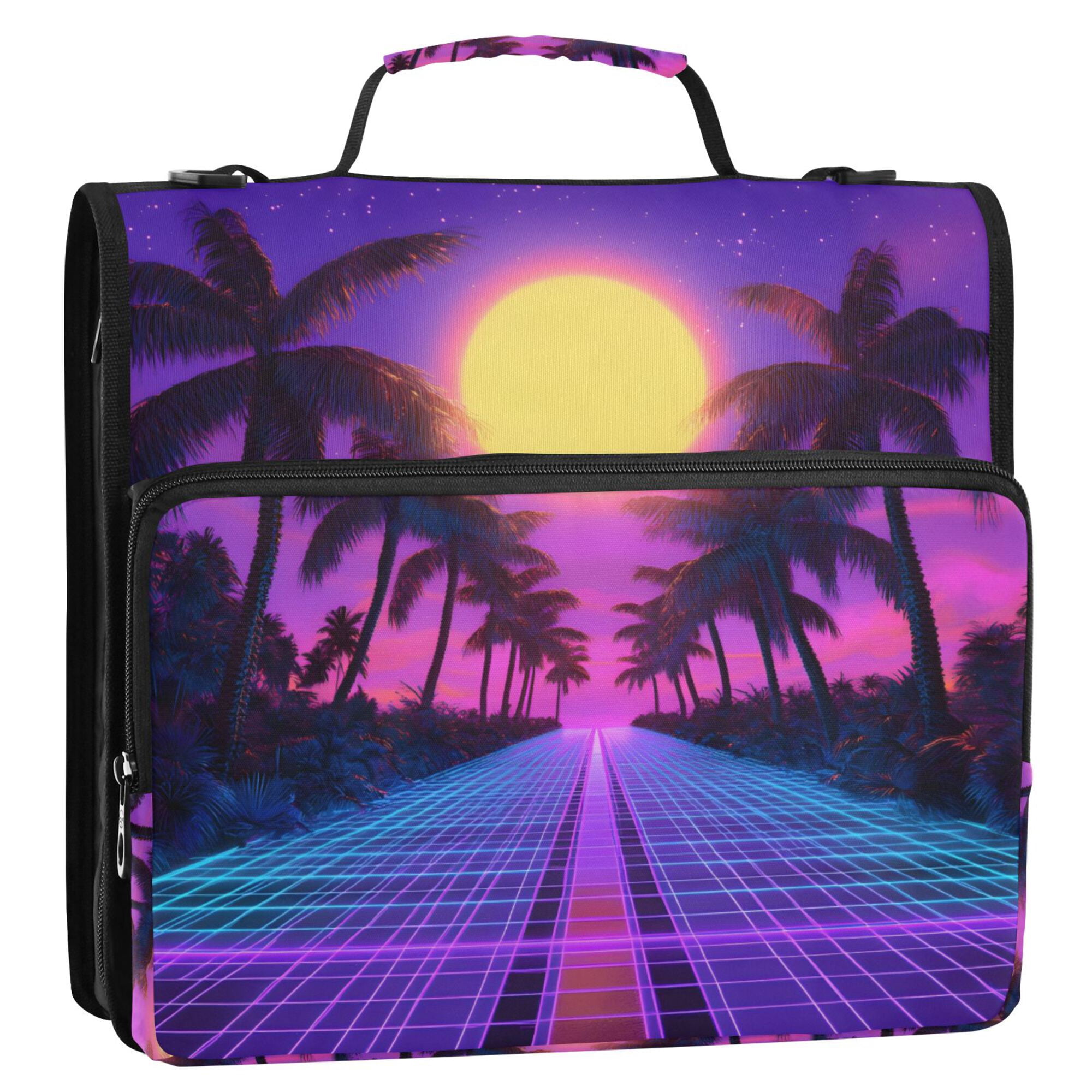 FORMRS Zipper Binder with Shoulder Strap 2-inch Ring 500 Sheet Capacity File Bag, Purple Neon Road