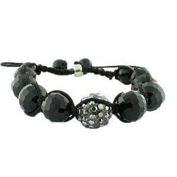 Adjustable Beaded Macrame Bracelet, Black and White