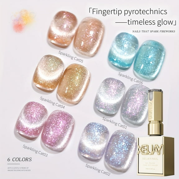 XEIJAYI 15ml 6Colors Set Magnetic Cat Eye Gel Polish  - Reflective Shimmer Nail Art With Alcohol-Free/LED Soak-Off Gel For Salon & DIY, Japanese-Korean Style Nail Designs, Nail Care, DIY Nail Design,