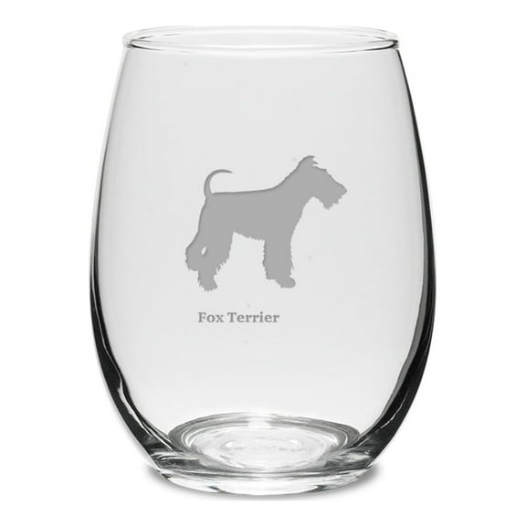 Fox Terrier Deep Etched 15 oz Stemless White Wine Glass