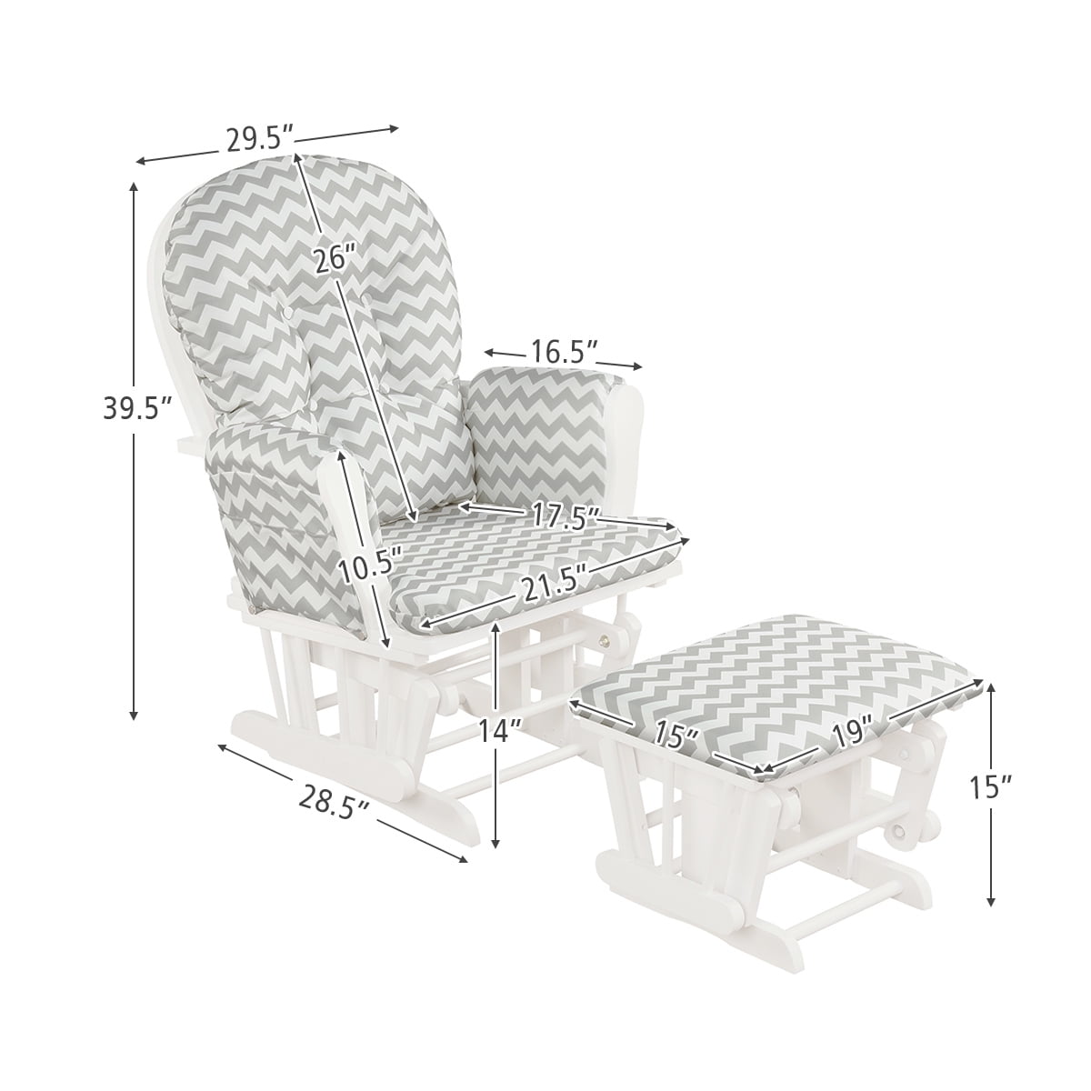 Topbuy Rocking Chair Baby Nursery Chair Glider with Ottoman &Storage Pocket Grey+ White