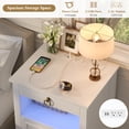 thumbnail image 2 of Hiphuta Wide Farmhouse Nightstand with Charging Station, Wood Night Stands End Table with 3 Drawer, LED Bedside Table for Bedroom Living Room, White, 2 of 8