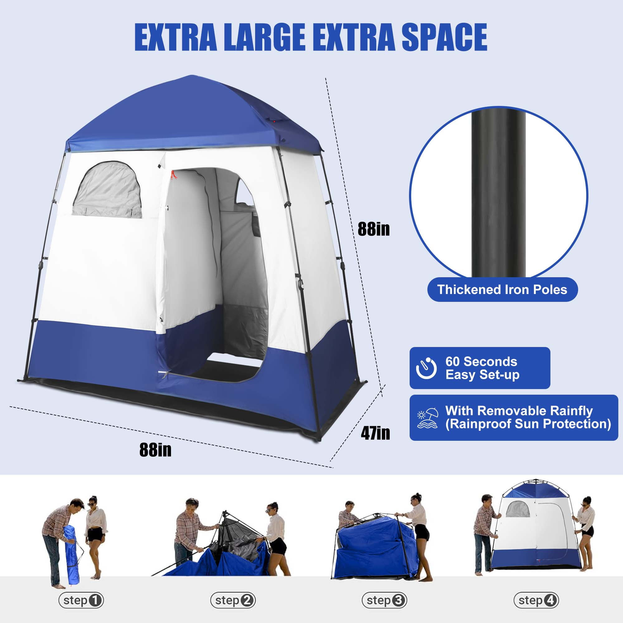 GVDV Camping Shower Tent, 2 - Person Privacy Tent with Carrying Bag
