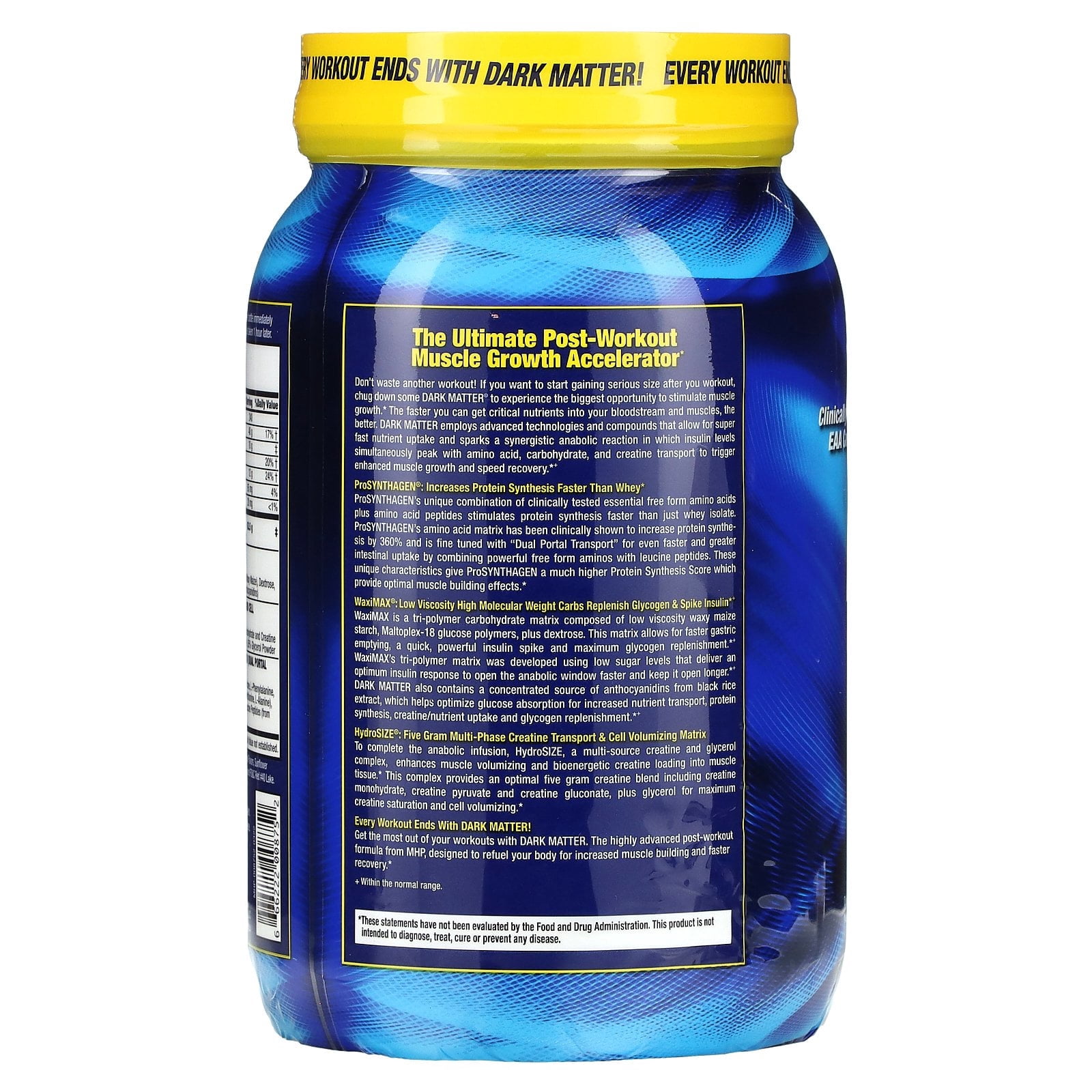 MHP Dark Matter Post‑Workout Recovery Accelerator – 48 g WaxiMAX® Carbs, 6 g EAAs, 5 g Multi‑Phase Creatine (Blue Raspberry, 20 Servings)
