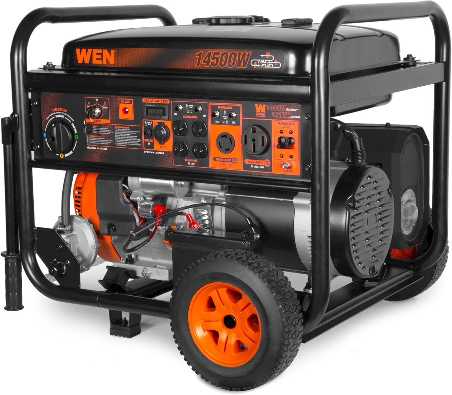 WEN 14,500-Watt 120V/240V Tri-Fuel Generator for Gas, Propane, and Natural Gas, Transfer-Switch Ready with Electric Start and Wheel Kit (TF-1450)
