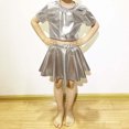 thumbnail image 4 of Metallic Skater Skirts Elastic Waist Flared Pleated A-Line Silver Mini Skirt Dance Performance, 4 of 6