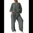 thumbnail image 1 of Conjunto de 2 Piezas de y Algodón para Mujer, con Cuello en V, Camisa de Larga Abotonada y Pantalón con Bolsillos Verde XXL, 1 of 7