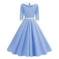 thumbnail image 4 of Efsteb Fall Fashion 2025 Women's Vintage 3/4 Sleeve Dress Elegant Hepburn Swing A-Line Belted Dress 1950s Cocktail Tea Midi Dresses (Blue,M), 4 of 8