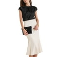 thumbnail image 2 of INSPIRE CHIC Women's Elegant Satin Cap Sleeve Pleated Neck Blouse for Casual Office Wear XL Black, 2 of 6