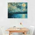 thumbnail image 2 of ONETECH Blue Plum Blossom Flower Canvas Wall Art Tree Moon Pictures Wall Decor Full Moon on Lake Abstract  Modern Landscape Artwork Starry Night Teal Print for Living Room Kitchen Decoration, 2 of 6