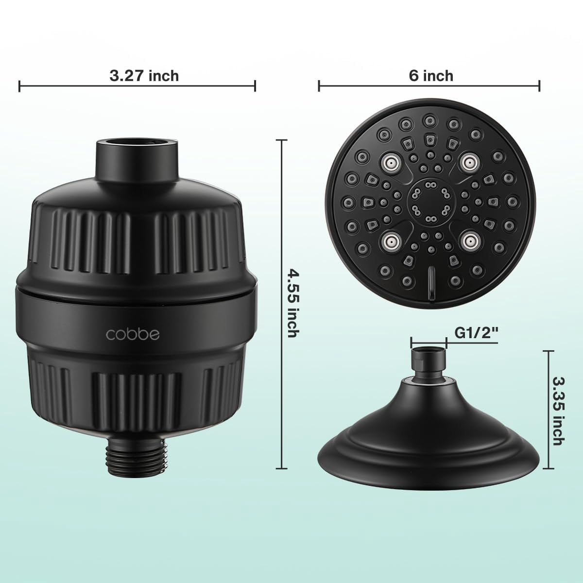 6-setting High Filtered Shower Head Combo  Detachable Rain With 20 Stage Filter For Hard Water - Remove Chlorine And Harmful Substances Black