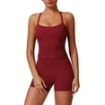 thumbnail image 2 of IBTOM CASTLE 2 Pieces Workout Sets for Women, Cross Back Tank Top Matching High Waist Biker Shorts, Gym Yoga Pilates Outfits XS Red, 2 of 7
