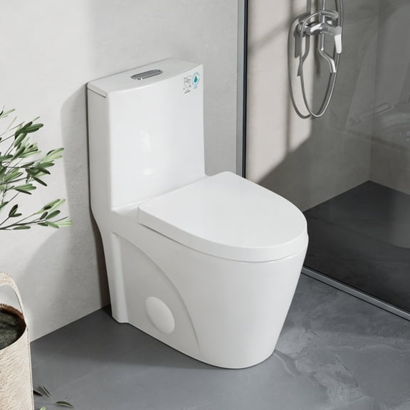 One-Piece Dual Flush Toilet, Elongated Comfort Height, Soft-Close Seat