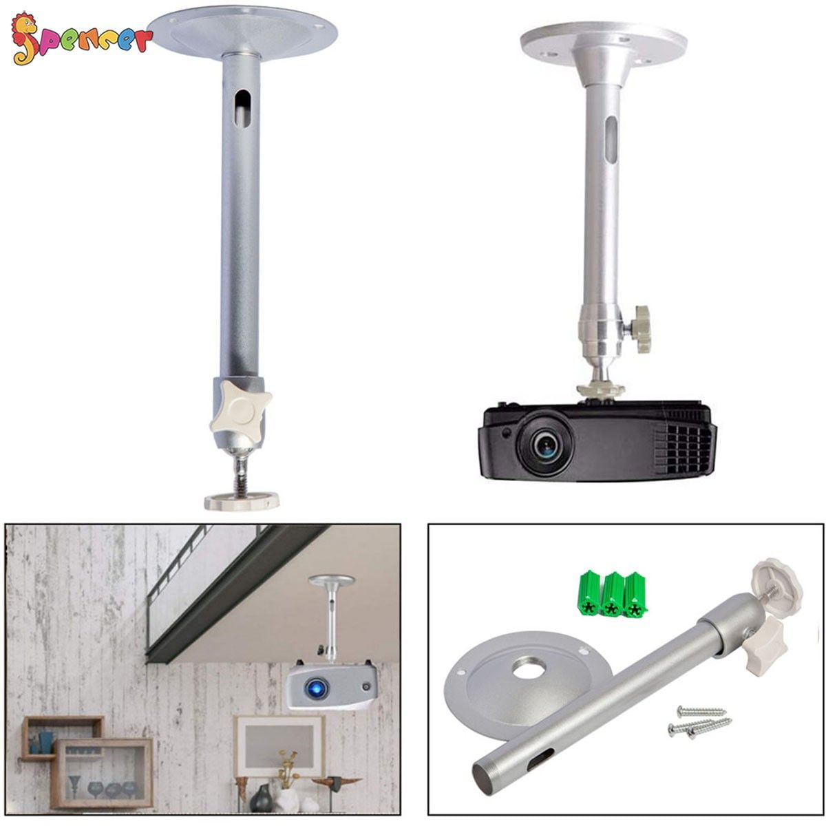 SPENCER Universal 22cm Aluminium Mini Wall Ceiling LCD DLP Projector