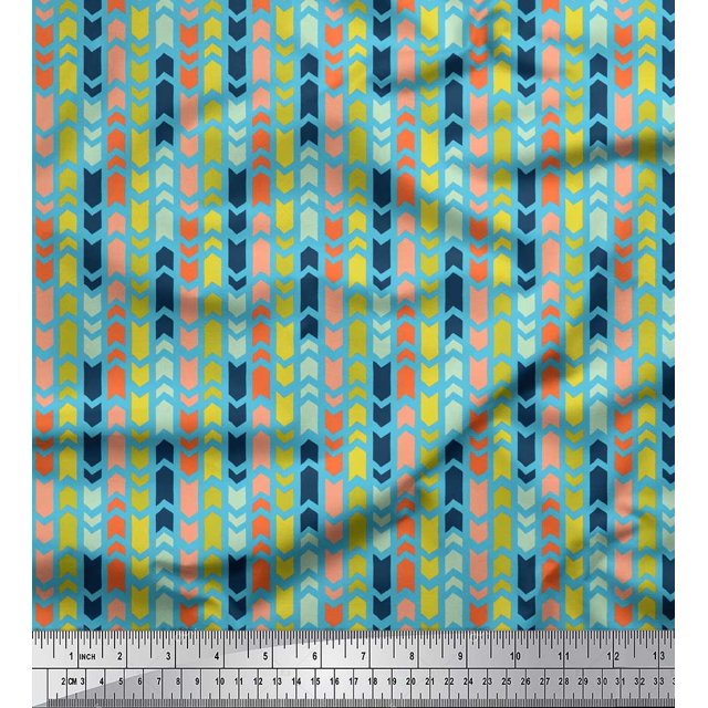 Soimoi Tissu en Poly Georgette Bleu Rayé & Imprimé Flèches par Yard 52 Pouces de Large