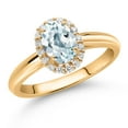 thumbnail image 2 of Gem Stone King 10K Yellow Gold Sky Blue Aquamarine and White Lab Grown Diamond Halo Engagement Ring for Women (0.88 Cttw, Gemstone March Birthstone, Oval 7X5MM, Size 8), 2 of 4
