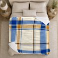 thumbnail image 4 of Royal Blue And Ochre Oversized Plaid Bands, Cozy Flannel Blanket with Bold Traditional Plaid Print, Housewarming Gift for Bold plaid enthusiasts, Home Decor for Bedroom and Living Room, 4 of 7