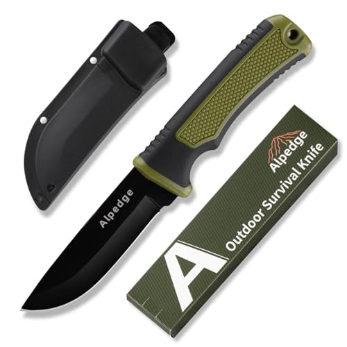 Alpedge Fixed Blade Tactical Knife - 4" German 1.4116 Stainless Steel Full Tang Survival Knife with 360 Rotating Sheath, Non-Slip Handle for Outdoor Camping Hunting Bushcraft EDC, Black
