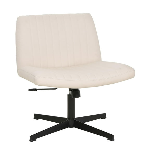 FDW Beige Cross-Leg Chair - Armless Adjustable w/Wide Seat & U-Back