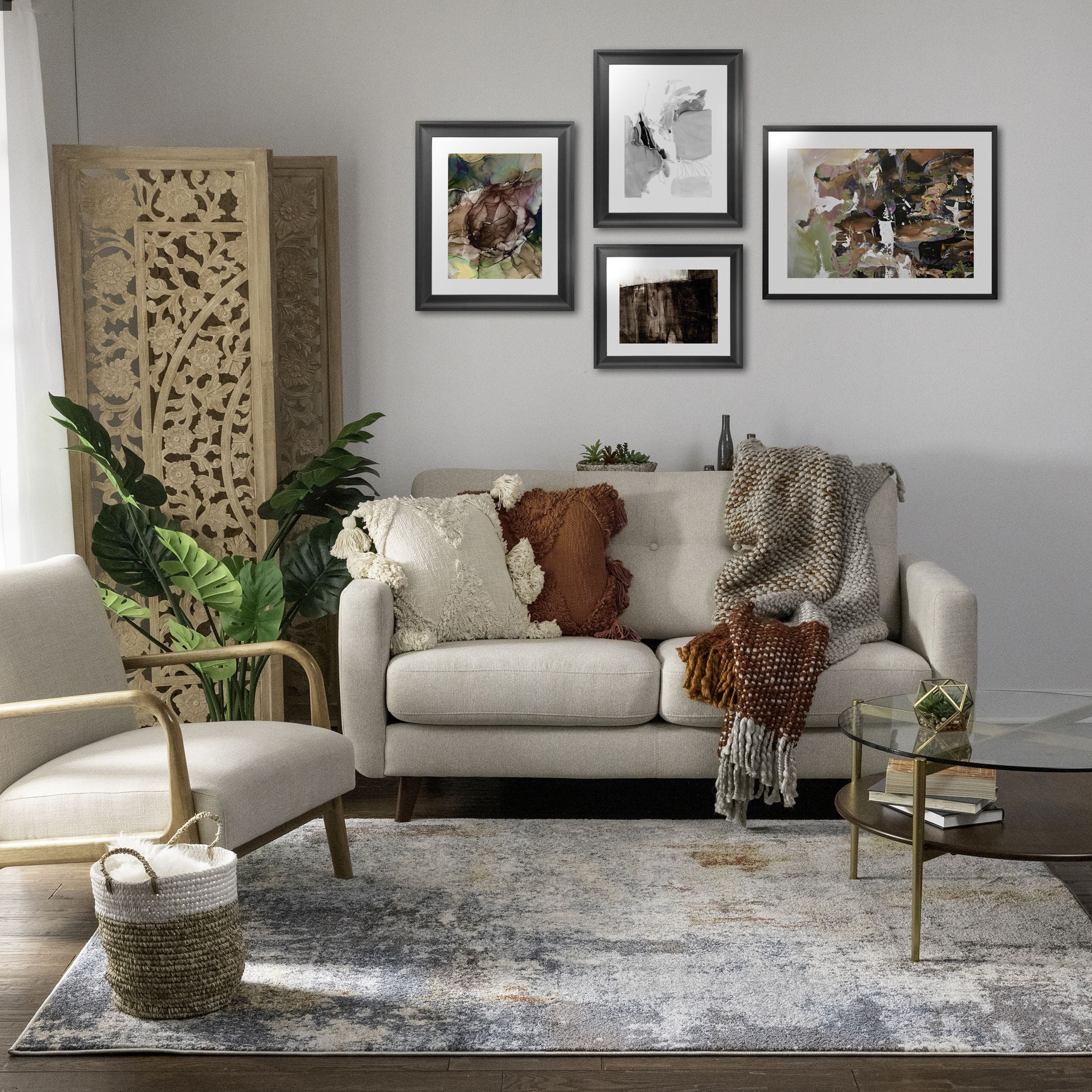 Sydney Nadine Blue Modern Abstract Distressed 5'3" x 7'3" Area Rug