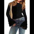 thumbnail image 2 of Camiseta de Larga Acampanada con Cuello Alto Y2K para Mujer, Camisa Ajustada con Ribete en Forma de Lechuga Negro XXL, 2 of 9