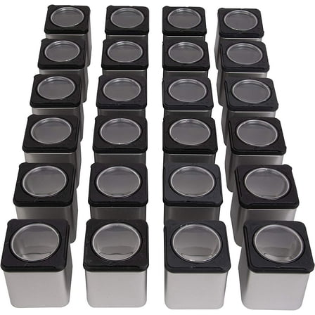 Magnetic Spice Jars- Shake or Pour Containers Attach to Most Refrigerator Doors- Set of 24 Dispensers- Easy Open Window Top Shakers