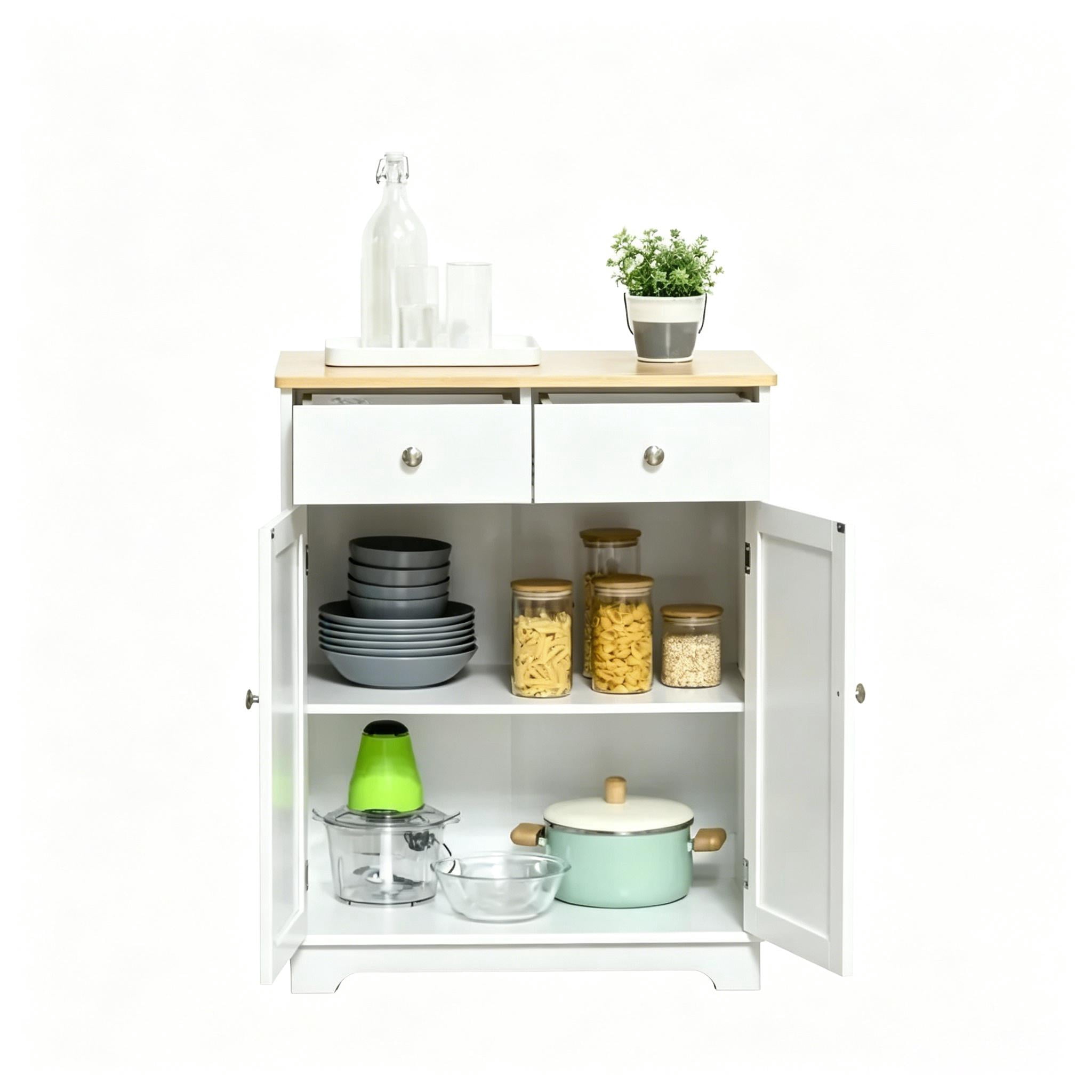 Two-Tone Utility Storage Cabinet with Drawers & Adjustable Shelf Cupboard, Space-Saving Engineered Wood Buffet Sideboard for Kitchen Apartment Living Room Bathroom