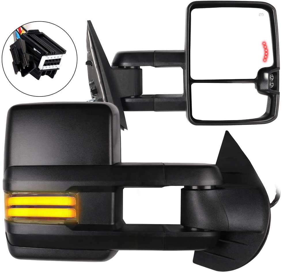 ECCPP Tow Mirrors Towing Mirrors Compatible with 2008-2013 Chevy Silverado  GMC Sierra All Models with Left Right Side Power Control Heat LED Turn  Signal Running Light with Black Housing - Walmart.com