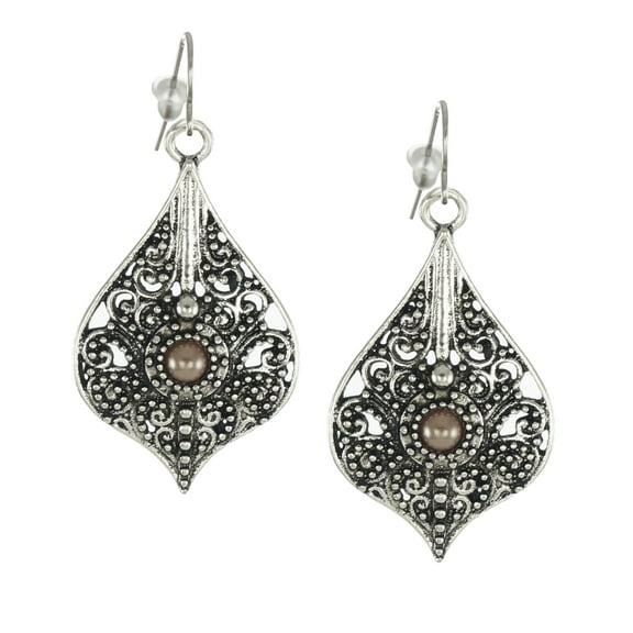 Antique Silver Teardrop Art Deco Earrings, Platinum Ear Wires