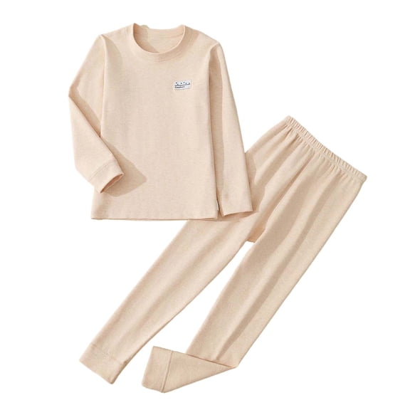 Nafuu Girls Outfits Set Prints Seamless Thermal Underwear Winter Warm Lined Long Sleeve Top And Pants Comfy Base Layer Leisure Home Toddler Girl Sets，Beige，18-24 Months