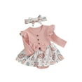 thumbnail image 1 of Diconna Tenue de Pâques pour Bébé Fille, Robe à Manches Longues Col Rond Imprimé Lapin Fleuri avec Bandeau, 1 of 9