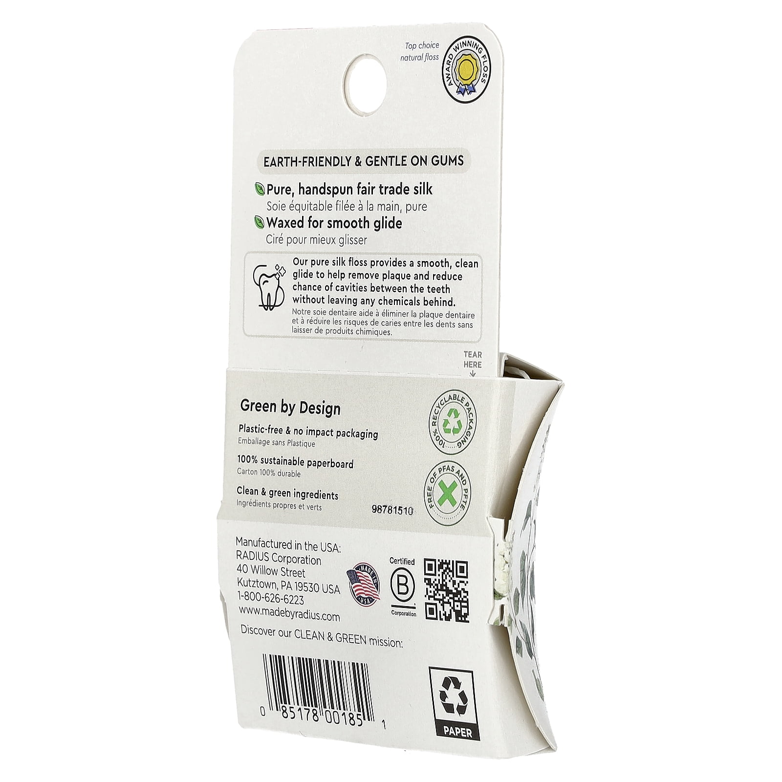RADIUS - Natural Biodegradable Silk Floss, Soft and Smooth for Total Tooth and Gum Protection (33 Yrd)