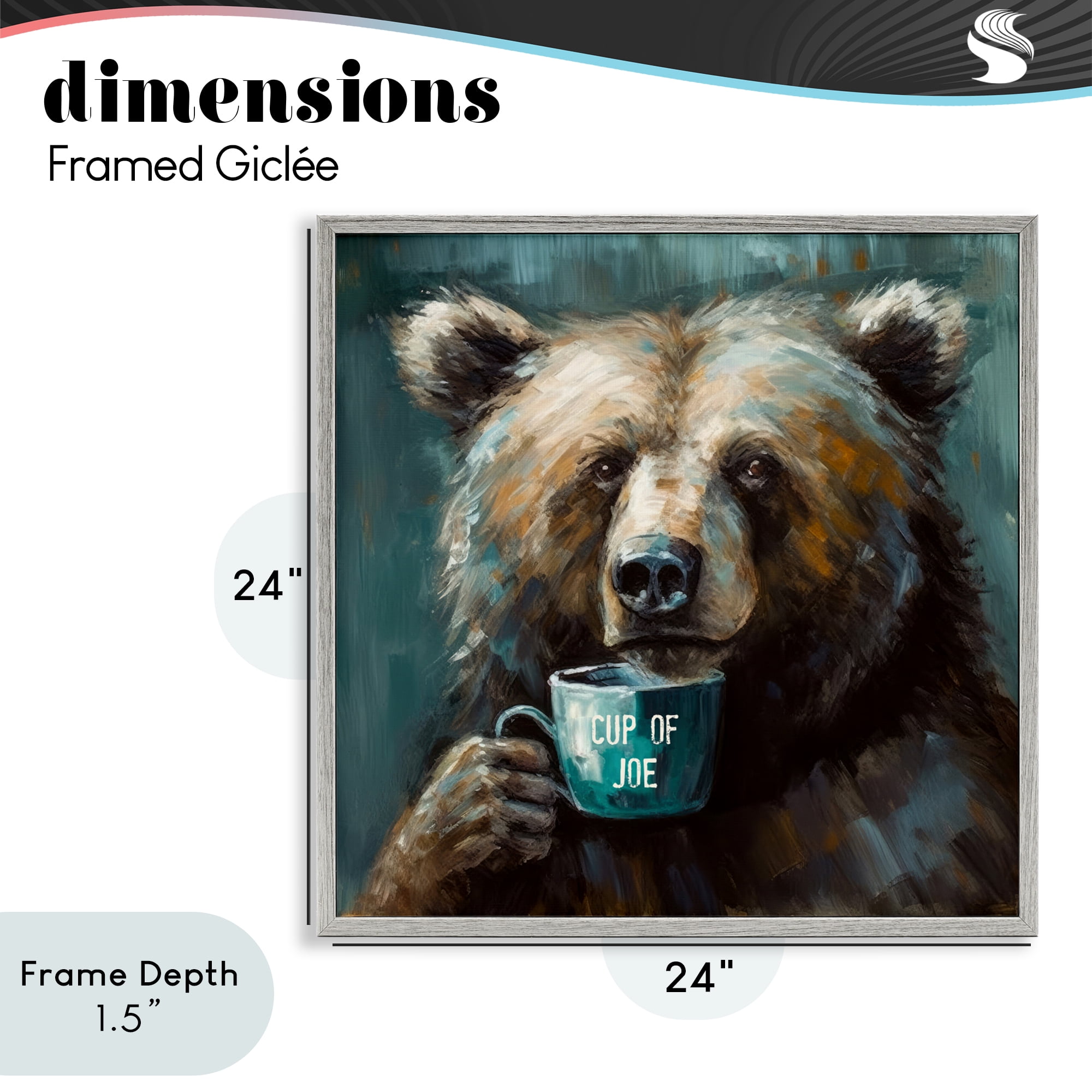Stupell Industries Bear with Cup Of Joe Gray Framed Giclee Art, design by Tina LeCour
