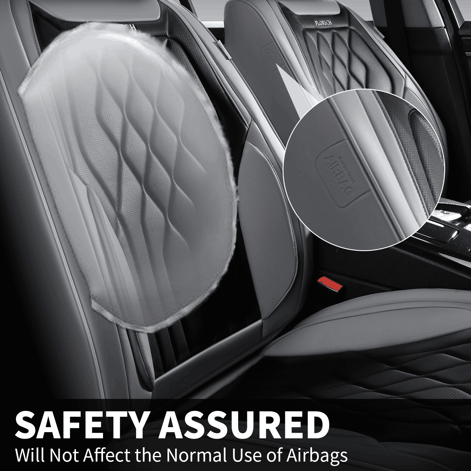 FLORICH Universal Car Seat Covers Front Pair, Waterproof Faux Leather Seat Protectors, Automotive Interior Cushions Fit for Most Cars SUV Trucks, Black & Gray