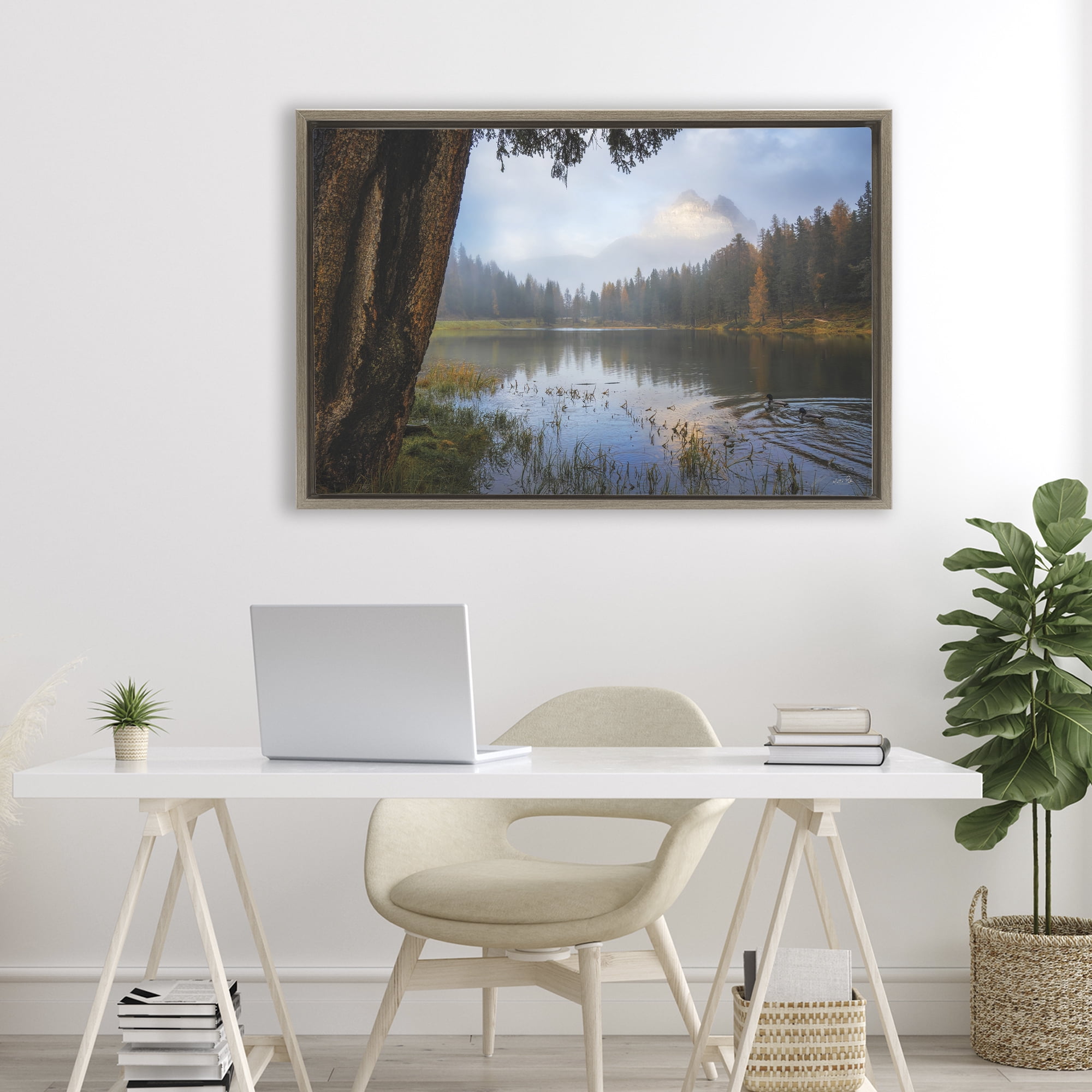 Stupell Industries Autumn Forest Reflections Brown Framed Floater Canvas Wall Art, design by Martin Podt