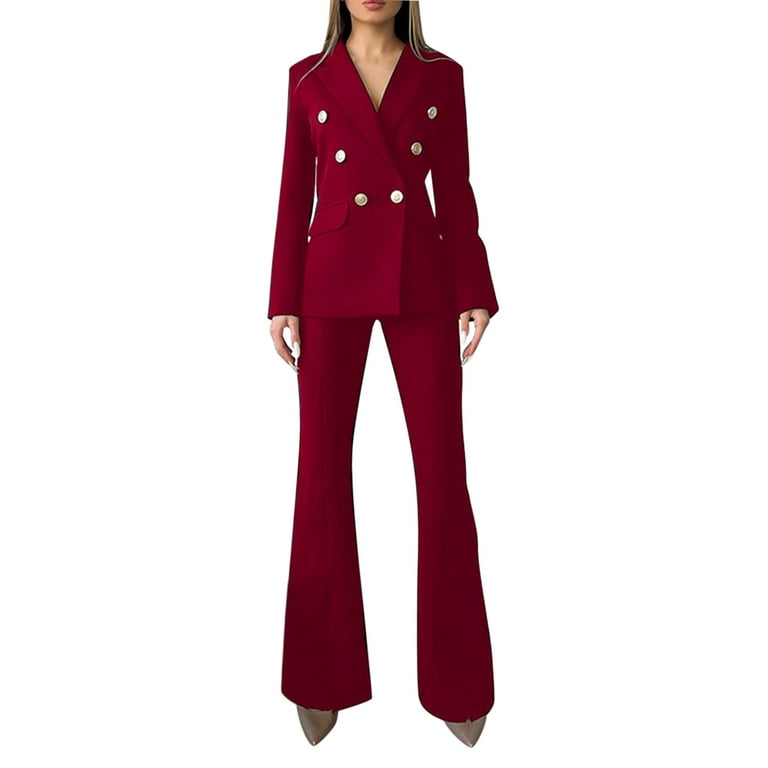 Burgundy Blazer Set for Women, Formal Pantsuit for Women, Chic Womens Pants  Suit, Womens Blazer and Pants Set, Double Breasted Blazer Set 