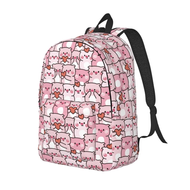 Disketp Kawaii Pig print Canvas Backpack Lightweight Travel Daypack Student Rucksack Laptop Backpack-Small