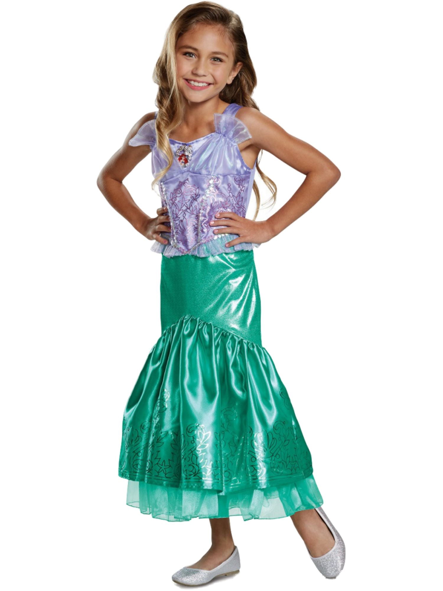 Disney Girls Green Little Mermaid Ariel Glitter Sequin Halloween Dress ...