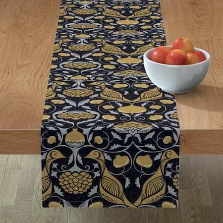 

Cotton Sateen Table Runner 90 - Partridges Pomegranates Gold Silver Holiday Home Arts Decor Bird Fruit Print Custom Table Linens by Spoonflower