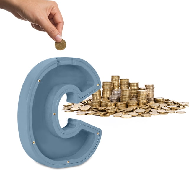 Cerdo de Ahorro de Letras de Madera C, Caja de Dinero Gravada para Niños