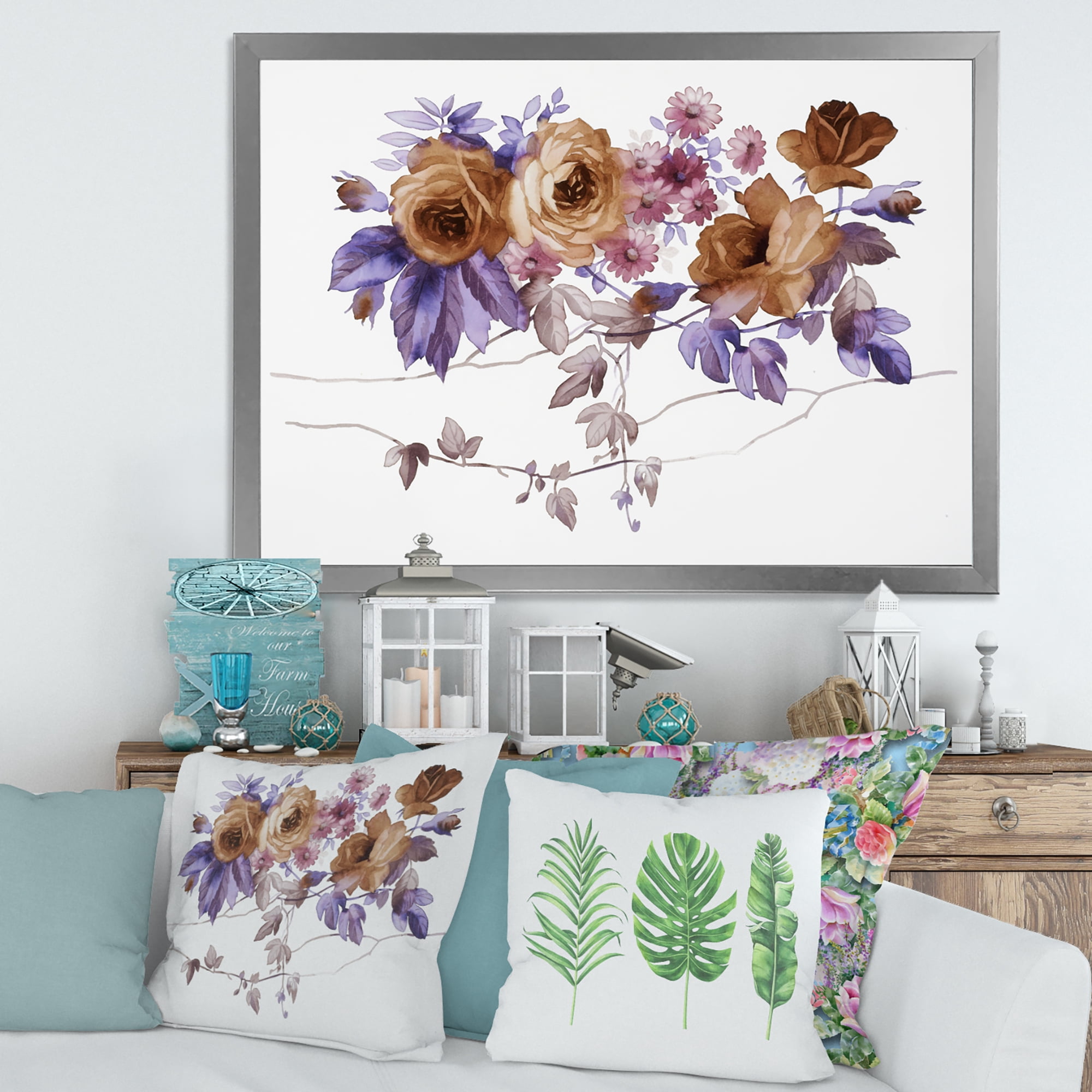Designart 'Purple Wildflowers On White IV' Traditional Framed Art Print