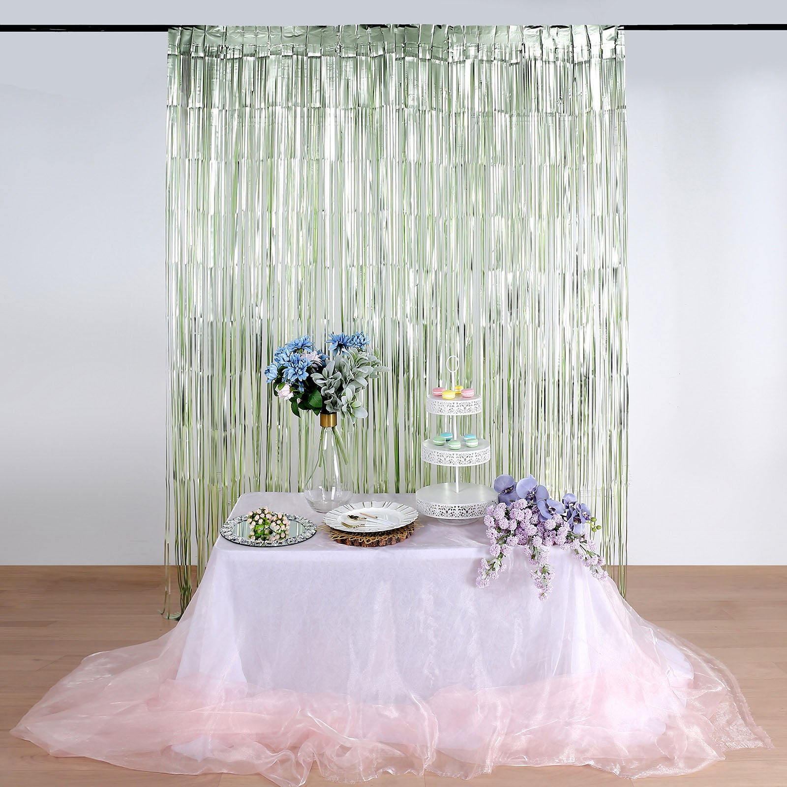 Efavormart 8ft Matte Sage Green Metallic Foil Fringe Curtain - Doorway ...