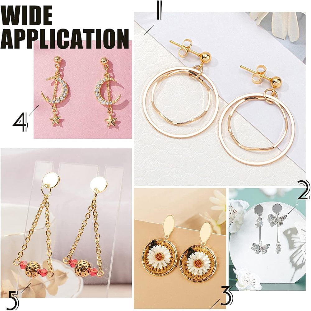PVD Vacuum Plating 304 Stainless Steel Stud Earring Findings with Silicone Ear Nuts Mixed Shapes Golden 200pcs/Box