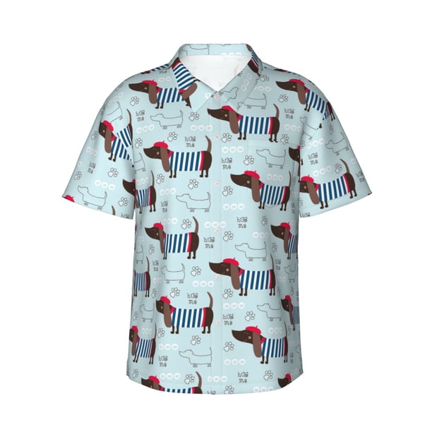 Balery Dachshund Dog Puppy Camisas hawaianas de manga corta para hombre, camisas playeras de corte holgado, camisas de vacaciones con botones,Large