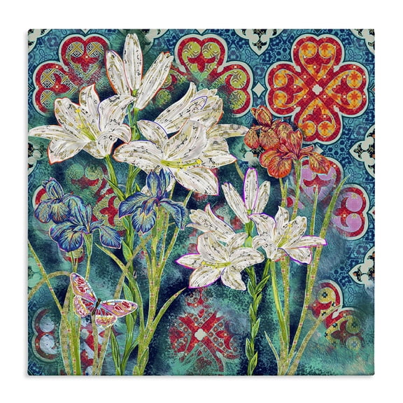 Stupell Industries Eclectic Vibrant Lilies Butterfly Geometric Pattern Canvas Art, 17 x 17, by Sangita Bachelet